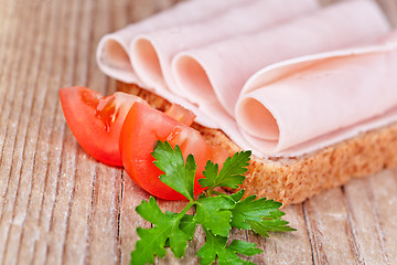 Image showing bread with sliced ham