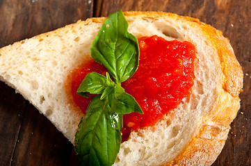 Image showing Italian fresh tomato and basil bruschetta