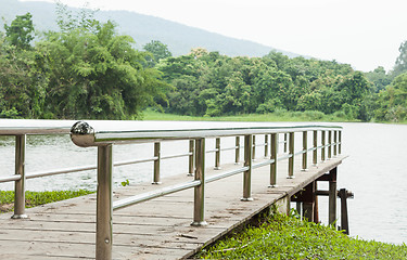 Image showing Metal bridge into the lake