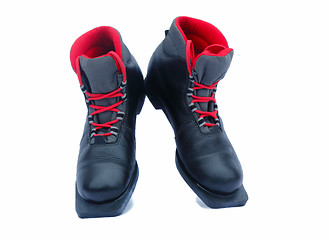 Image showing Black ski boots on a white background.