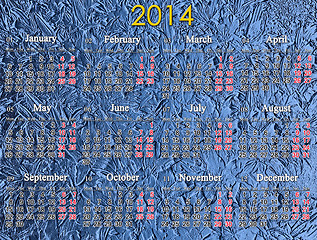 Image showing calendar for 2014 year on the blue background