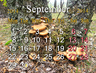 Image showing calendar for the September of 2014 with mushrooms