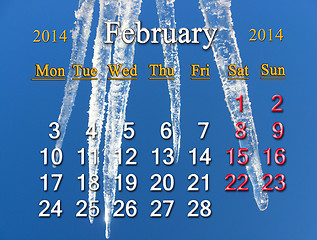 Image showing calendar for the Fabruary of 2014