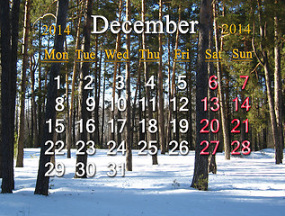 Image showing calendar for December of 2014 with forest