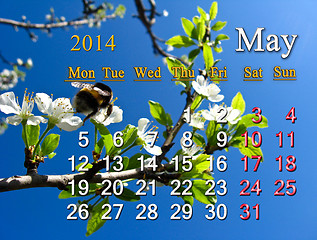 Image showing calendar for the May of 2014 year