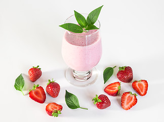 Image showing Strawberry milkshake with mint