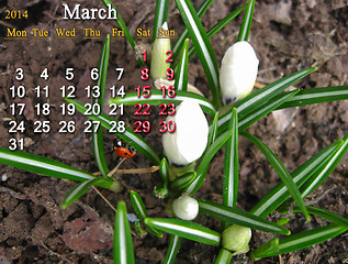 Image showing calendar for the March of 2014 year
