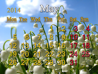 Image showing calendar for May of 2014 with lily of the valley