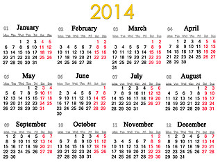 Image showing calendar for 2014 year