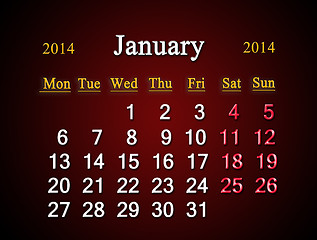 Image showing calendar for the January of 2014