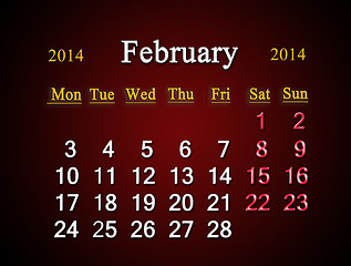 Image showing calendar for the February of 2014