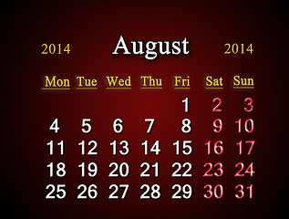 Image showing calendar for the August of 2014