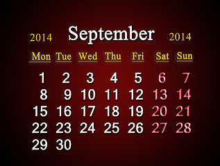 Image showing calendar for the September of 2014