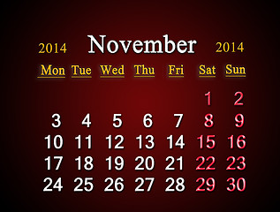 Image showing calendar for the November of 2014