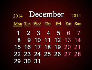 Image showing calendar for the December of 2014