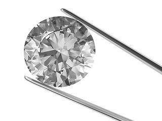 Image showing Close-up view on diamond in tweezers isolated on white