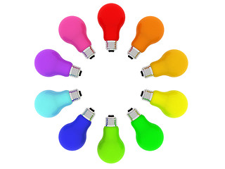 Image showing Lightbulbs kaleidoscope of rainbow colours