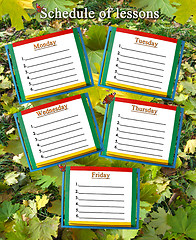 Image showing schedule of lessons for a week isolated