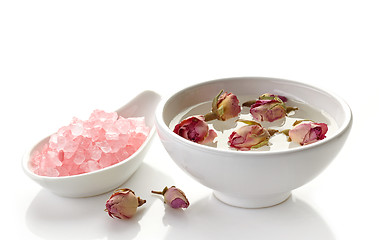 Image showing bath salt and rose lotion