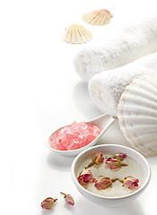 Image showing bath salt and rose lotion