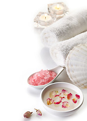 Image showing bath salt and rose lotion