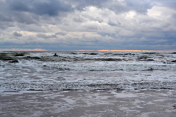 Image showing Waves on the sea in cloudy weather