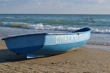 Image showing The lifeboat on the bank of the Black Sea.