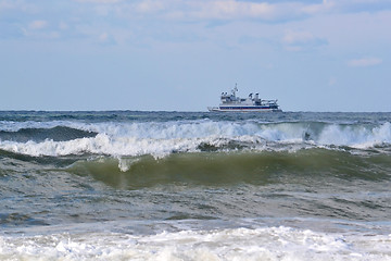 Image showing The ship on waves in the Black Sea.