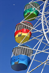 Image showing Vivid Ferris Wheel and Moon