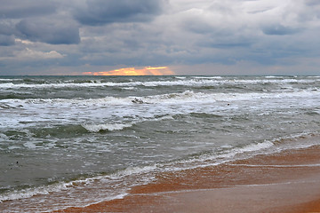 Image showing Waves of the Black Sea in cloudy weather.