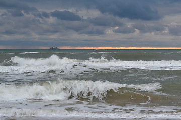Image showing Waves of the Black Sea in cloudy weather.