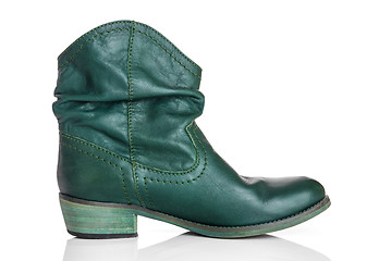Image showing Stylish green leather boot