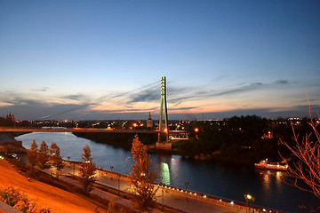 Image showing The bridge for pedestrians through the Tura River, Tyumen, in ni