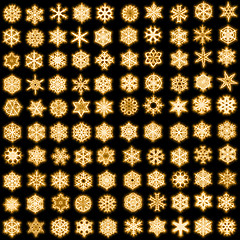 Image showing Set of 100 unique snowflakes in sparkled style