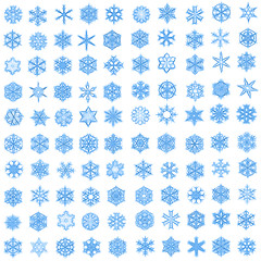 Image showing Set of 100 unique, blue snowflakes in fractal style
