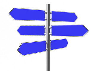 Image showing Blank blue direction signs on a metal column