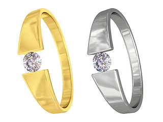 Image showing Gold and silver rings with diamonds