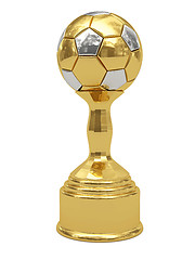 Image showing Golden soccer ball trophy on pedestal