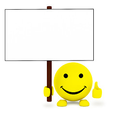 Image showing Happy face ball with blank poster in hand
