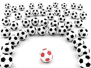 Image showing Soccer balls around team leader