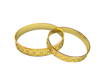 Image showing Golden wedding rings with magic tracery