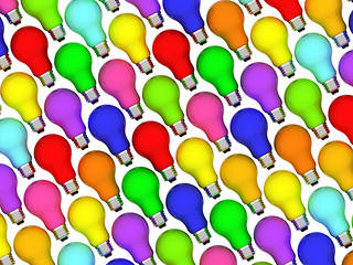 Image showing Diagonal lightbulbs background of rainbow colours