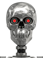 Image showing Metallic cyborg head with red eyes