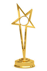 Image showing Golden star prize on pedestal with blank round plate