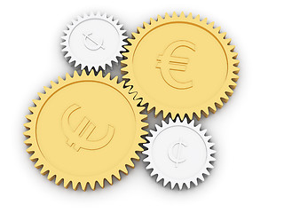 Image showing Golden euro and cent gears on white