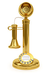Image showing Golden retro-styled telephone on white
