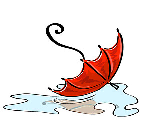 Image showing Vector. Red umbrella fallen into a puddle