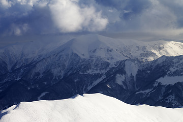 Image showing Top view on sunlit off-piste slope