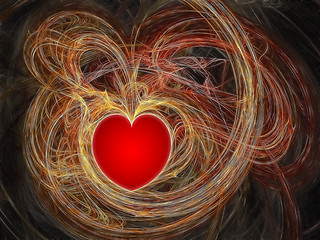 Image showing Red heart in fractal waves