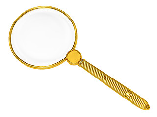 Image showing Golden magnifying glass isolated on white